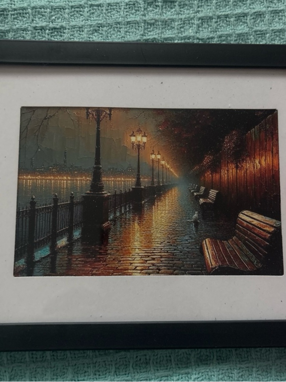& Other Stories Framed Riverside Nightscape in Teal, Amber, Black